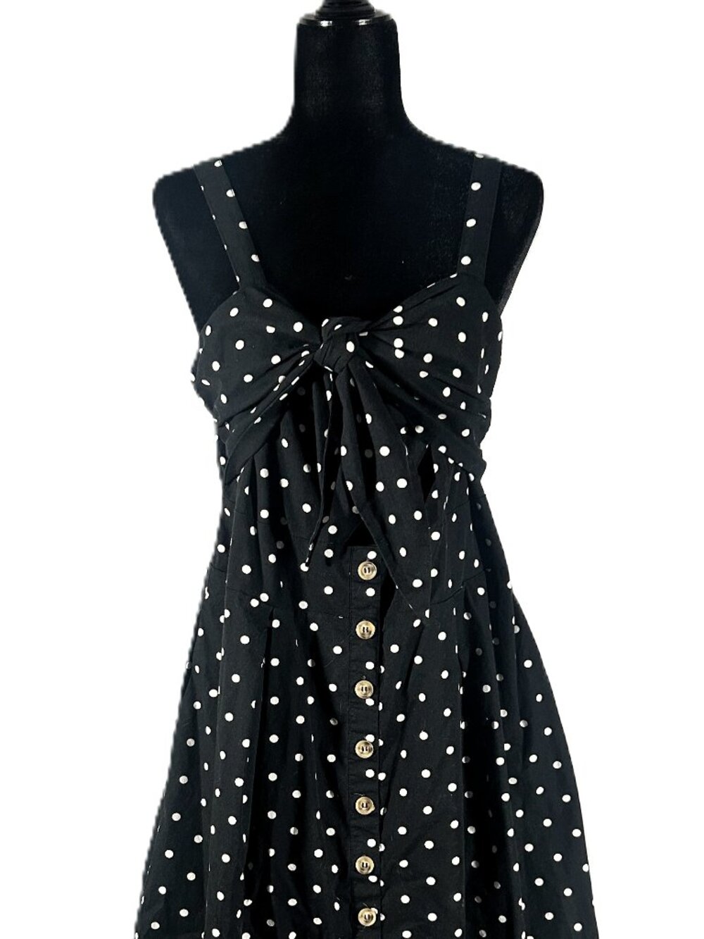 City Chic Black Polka Dot Tie-Front Midi Dress Size 18 Smocked Back Sweetheart